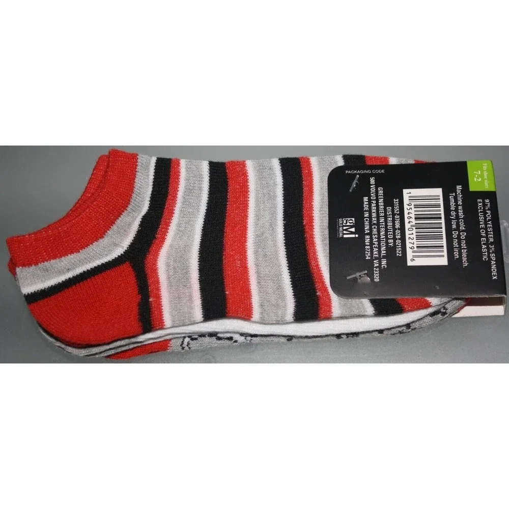 Beverly Hills Polo Club Girls Ankle Socks Size7-2: 3 Pair Dogs Stripes Red Black